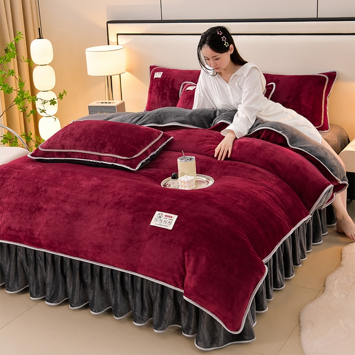 91家纺网 家纺一手货源 找家纺 （总）绒品荟家纺 2025新款8.5斤加厚牛奶绒金貂绒法莱绒四件套三件套冬季法兰绒床裙款高克重