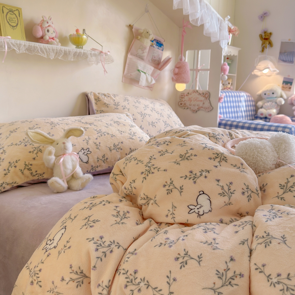 91家纺网 家纺一手货源 找家纺 初念 2025新款加厚高克重保暖可爱系牛奶绒床品套件系列（小红书推荐）（提供买家秀） 枝枝兔