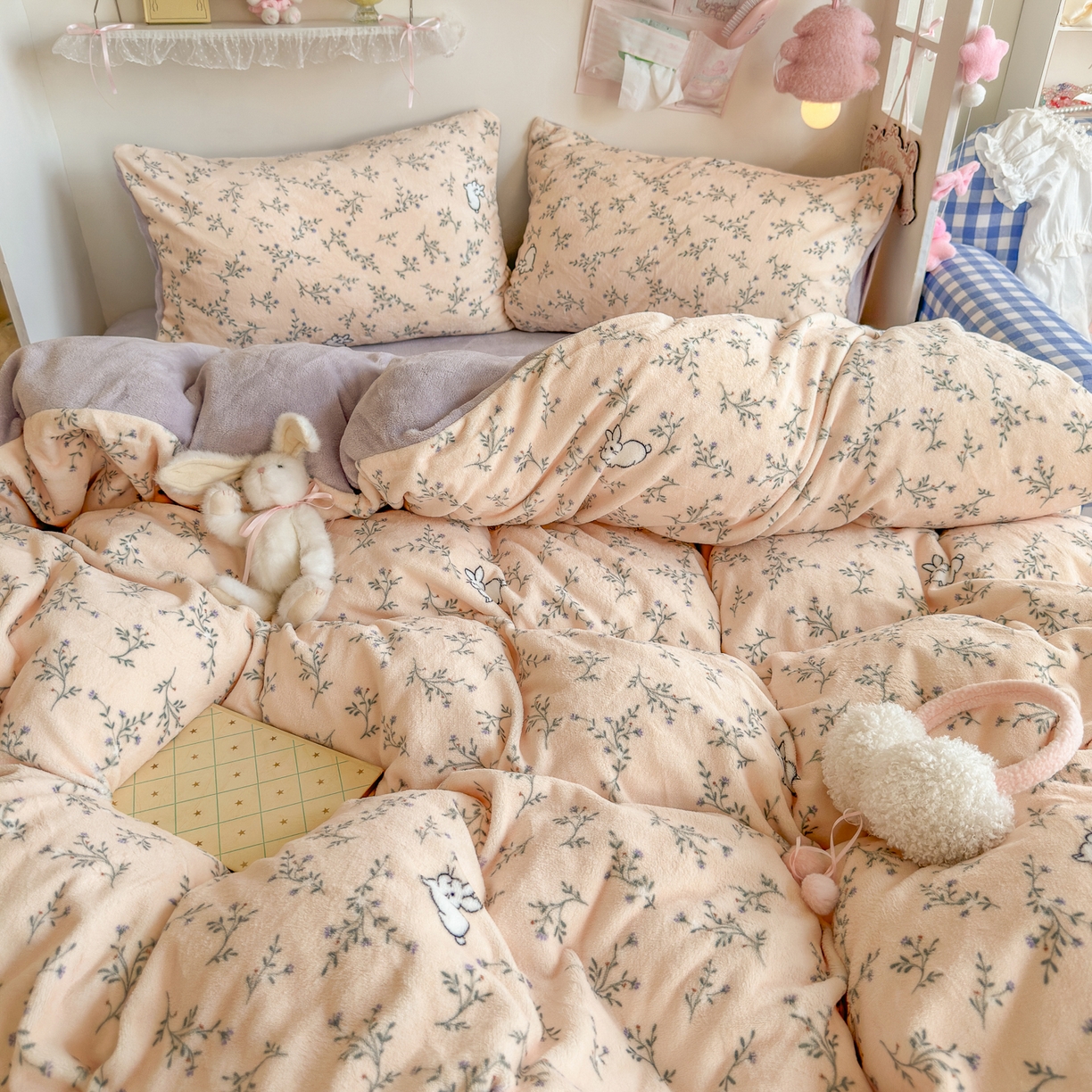 91家纺网 家纺一手货源 找家纺 初念 2025新款加厚高克重保暖可爱系牛奶绒床品套件系列（小红书推荐）（提供买家秀） 枝枝兔