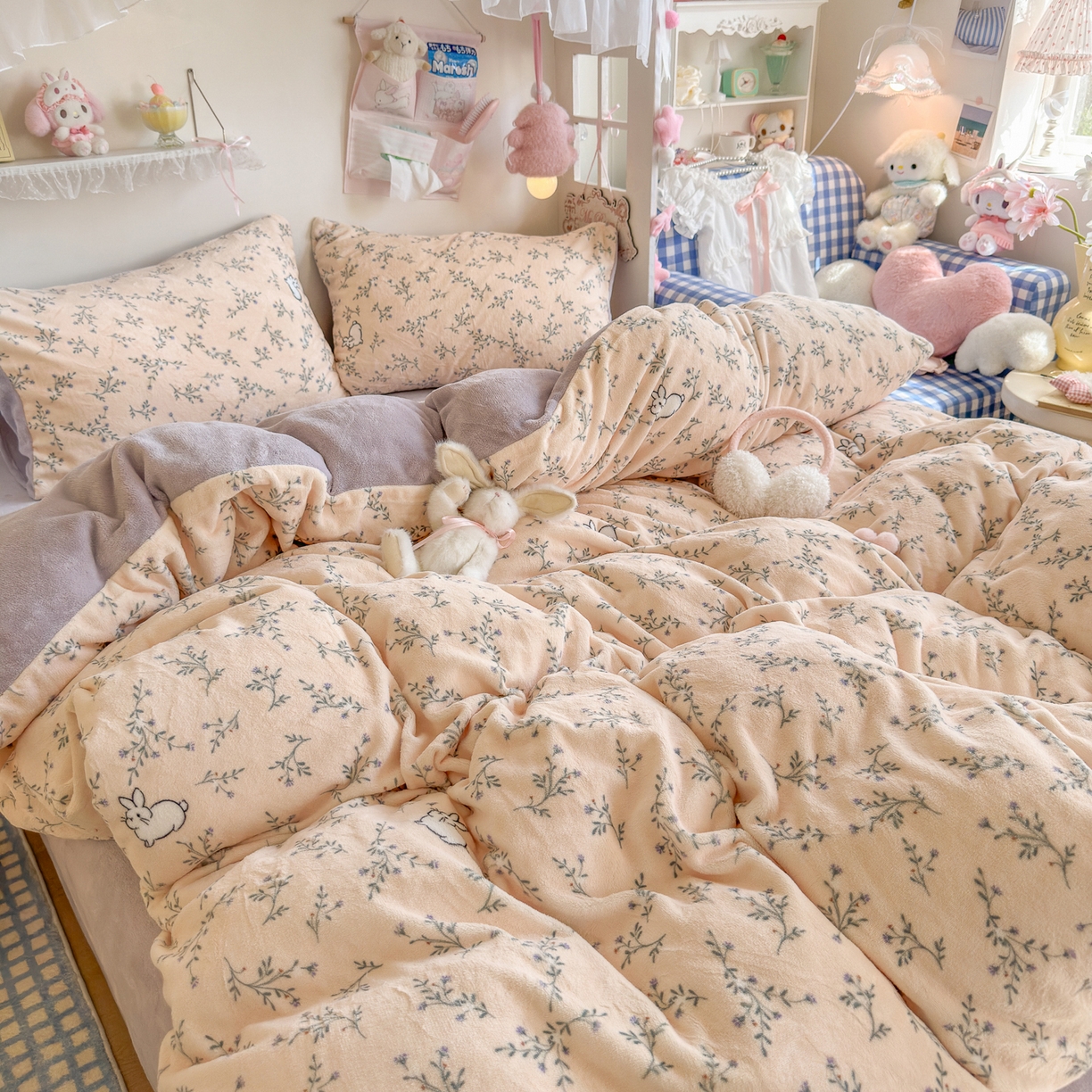 91家纺网 家纺一手货源 找家纺 初念 2025新款加厚高克重保暖可爱系牛奶绒床品套件系列（小红书推荐）（提供买家秀） 枝枝兔