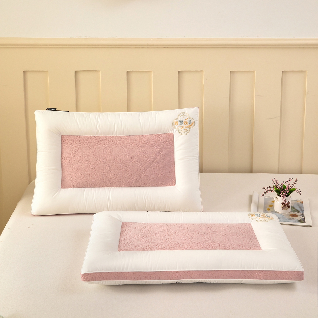 91家纺网 家纺一手货源 找家纺 枕之坊 2025新款羽梦云荞双面荞麦枕护颈枕头 粉色