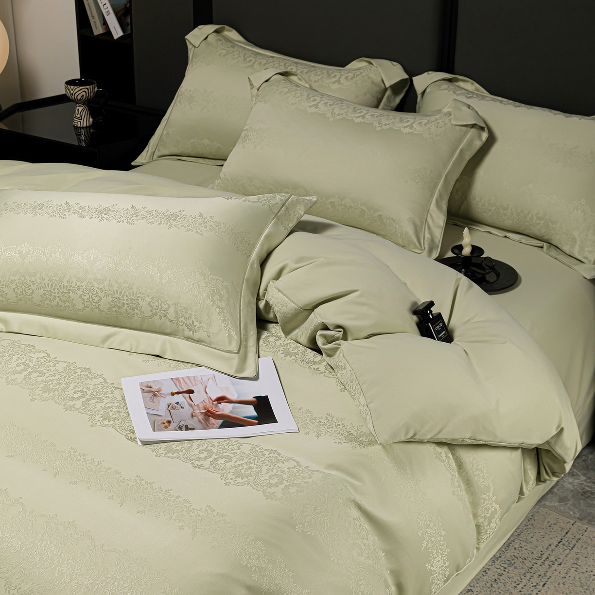 91家纺网 家纺一手货源 找家纺 暖芯优选 2025新款欧式轻奢风直播热款贡缎提花四件套床单床笠款 小春野