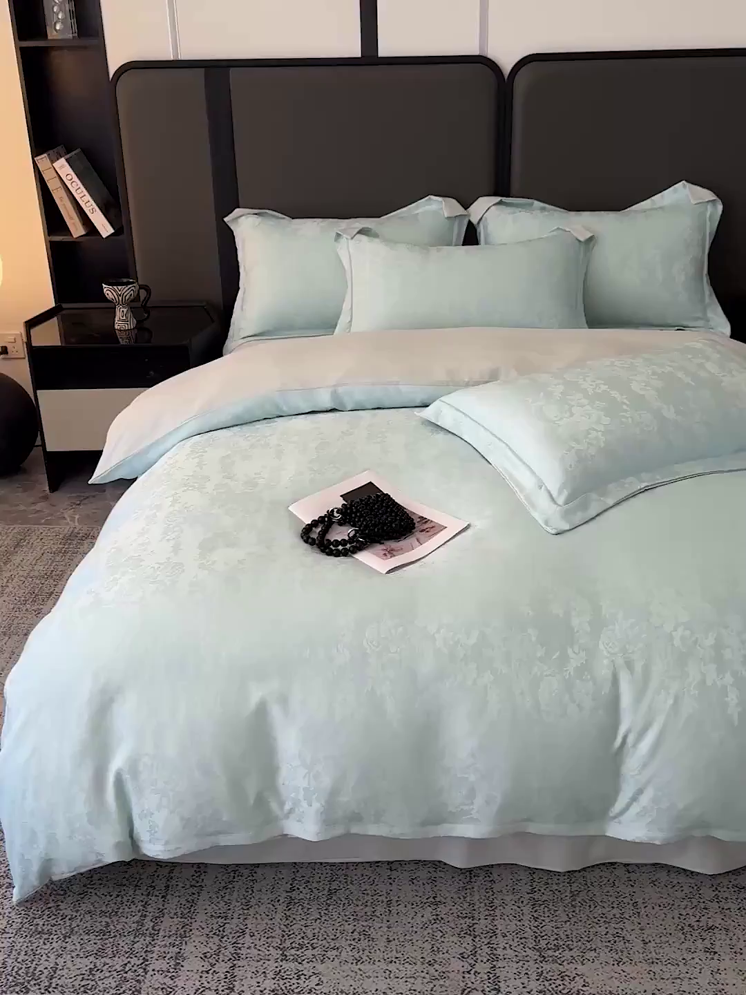 91家纺网 家纺一手货源 找家纺 暖芯优选 2025新款欧式轻奢风直播热款贡缎提花四件套床单床笠款 冰岛蓝