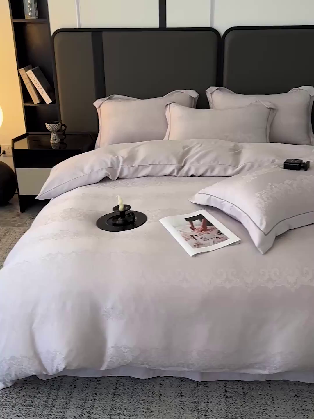91家纺网 家纺一手货源 找家纺 暖芯优选 2025新款欧式轻奢风直播热款贡缎提花四件套床单床笠款 月光灰