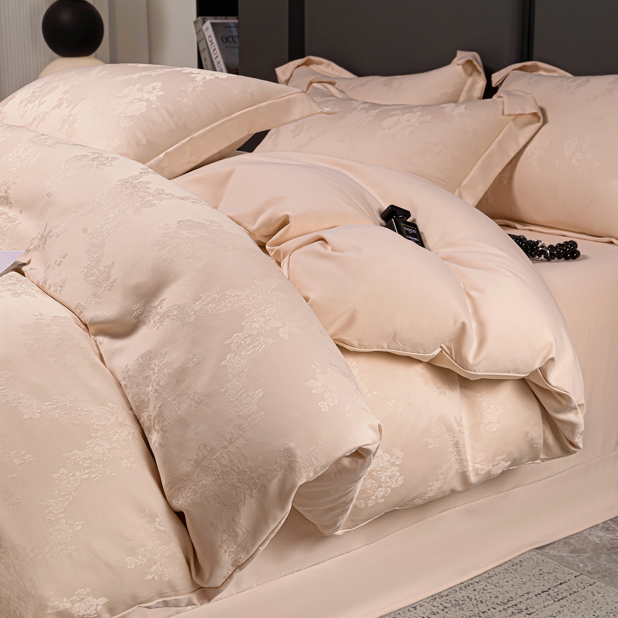 91家纺网 家纺一手货源 找家纺 暖芯优选 2025新款欧式轻奢风直播热款贡缎提花四件套床单床笠款 琳娜粉