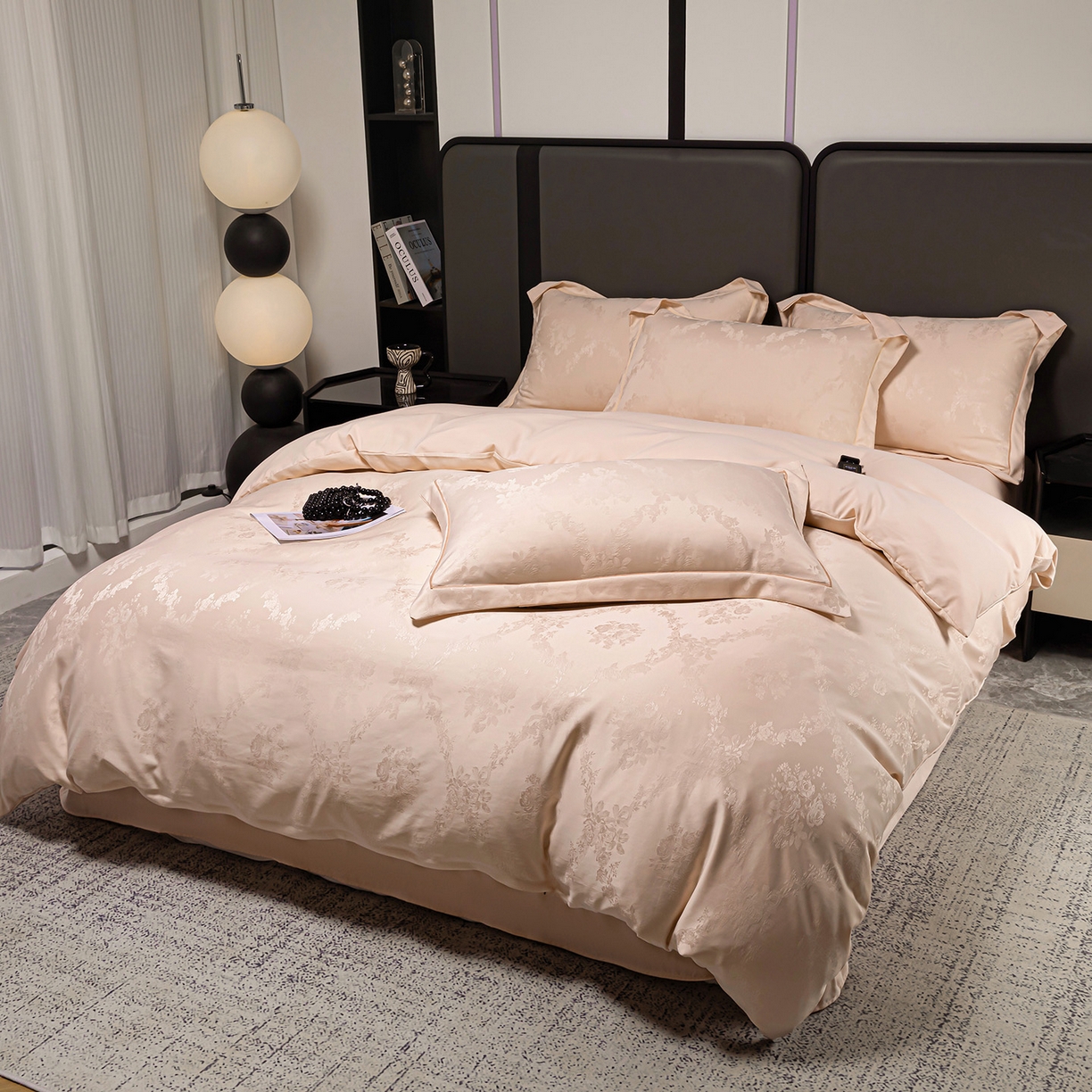 91家纺网 家纺一手货源 找家纺 暖芯优选 2025新款欧式轻奢风直播热款贡缎提花四件套床单床笠款 琳娜粉