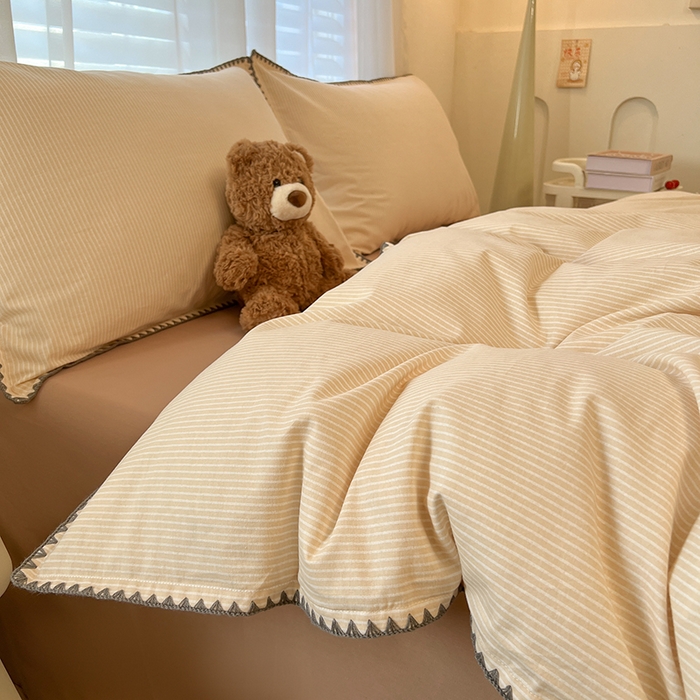 91家纺网 家纺一手货源 找家纺 莱茵家居 2025新款全棉磨毛贝壳边四件套 雾丝-晨露米