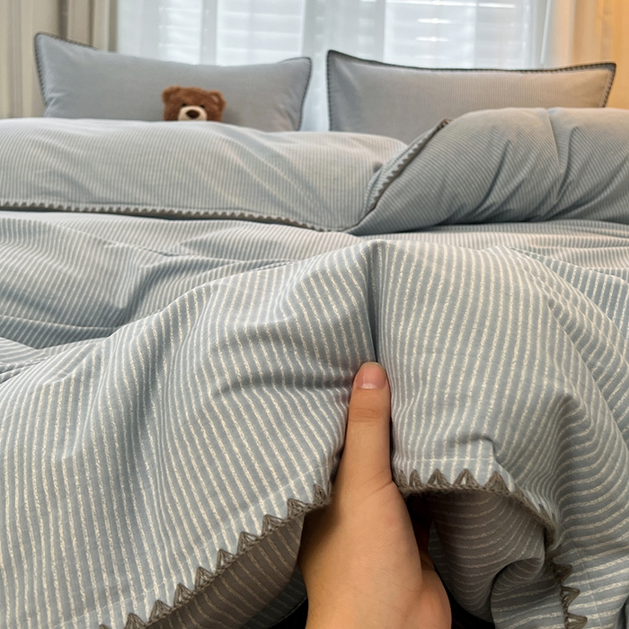 莱茵家居 2025新款全棉磨毛贝壳边四件套 雾丝-青花蓝