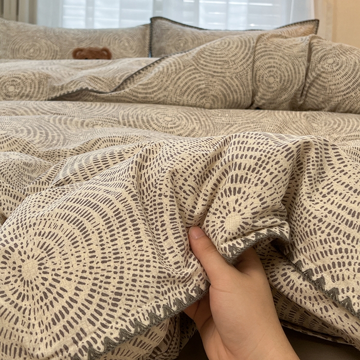 莱茵家居 2025新款全棉磨毛贝壳边四件套 旋栖-暮江灰