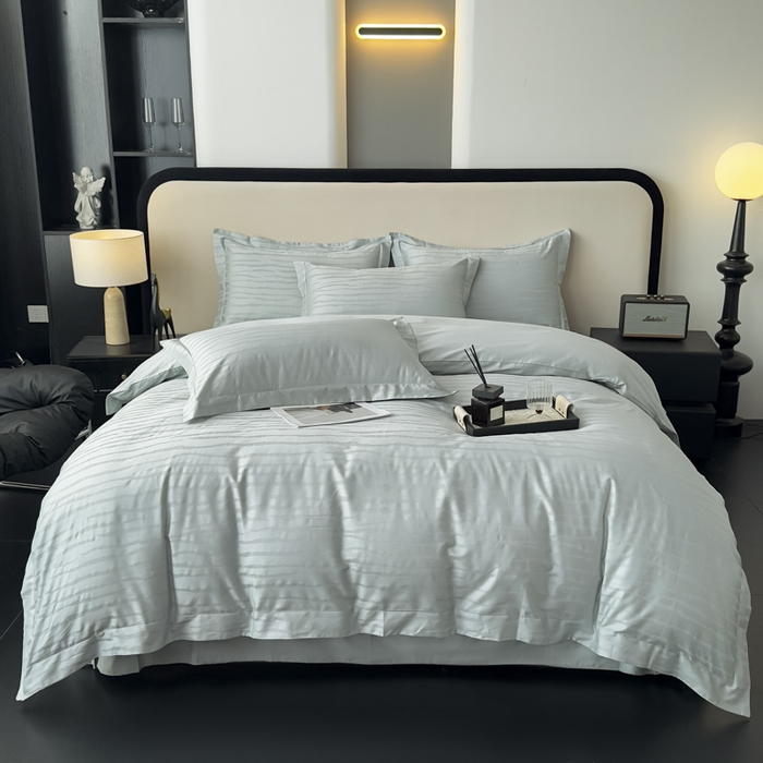 91家纺网 家纺一手货源 找家纺 金昱纺 2025新款50双股100支长绒棉贡缎提花高定四件套琉璃·青石兰