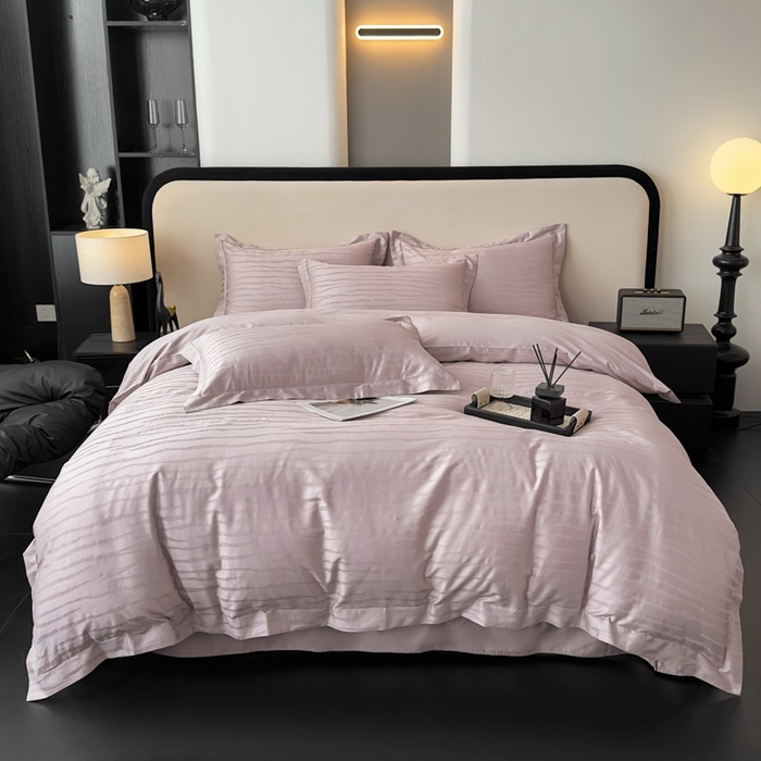 金昱纺 2025新款50双股100支长绒棉贡缎提花高定四件套琉璃·藕粉