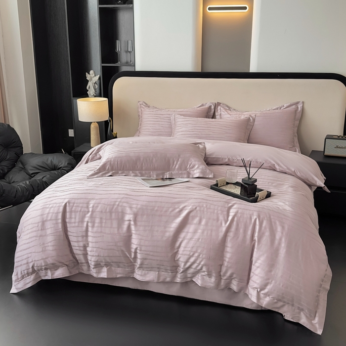 91家纺网 家纺一手货源 找家纺 金昱纺 2025新款50双股100支长绒棉贡缎提花高定四件套琉璃·藕粉