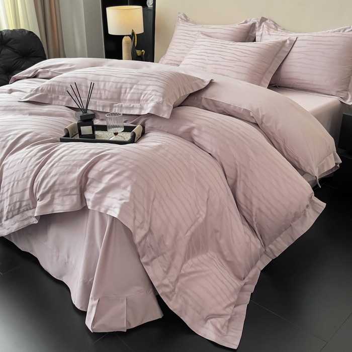 91家纺网 家纺一手货源 找家纺 金昱纺 2025新款50双股100支长绒棉贡缎提花高定四件套琉璃·藕粉