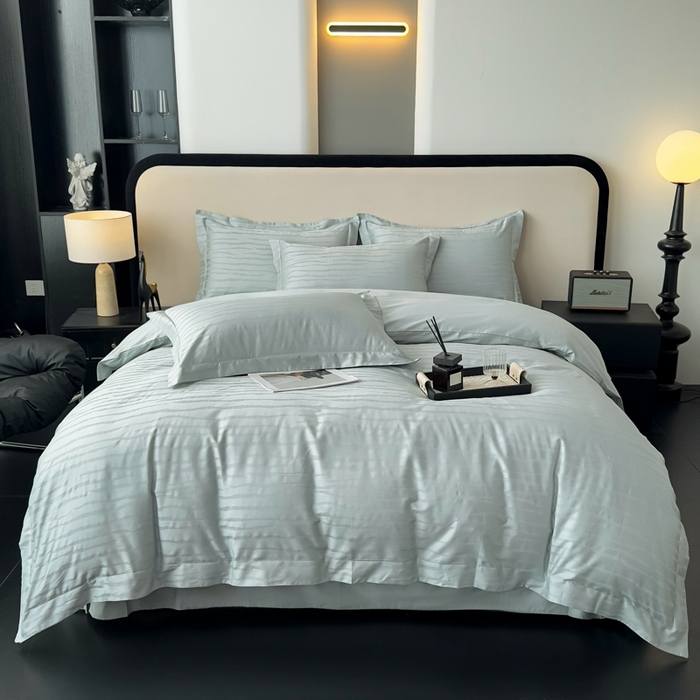 金昱纺 2025新款50双股100支长绒棉贡缎提花高定四件套琉璃·青石兰