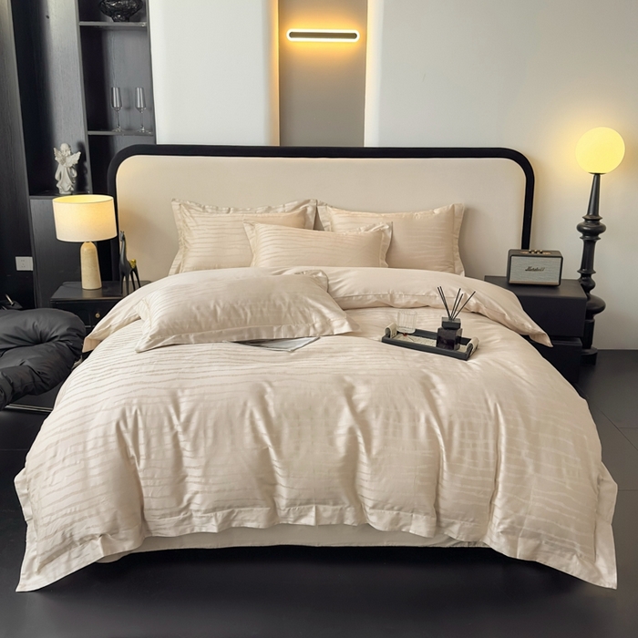 金昱纺 2025新款50双股100支长绒棉贡缎提花高定四件套琉璃·香槟色