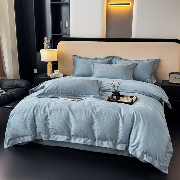 91家纺网 家纺一手货源 找家纺 金昱纺 2025新款50双股100支长绒棉贡缎提花高定四件套轻奢部落·极岩兰