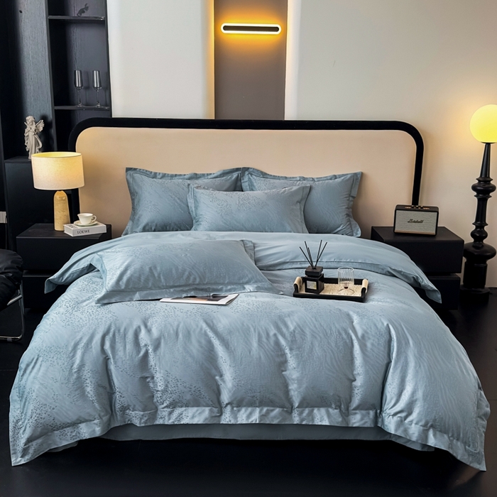 金昱纺 2025新款50双股100支长绒棉贡缎提花高定四件套轻奢部落·极岩兰