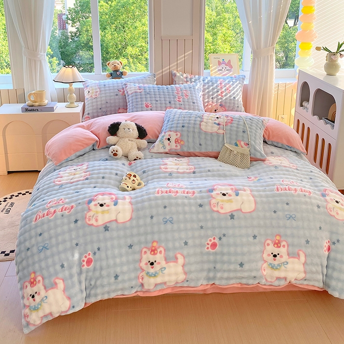 91家纺网 家纺一手货源 找家纺 （总）艾橙 2025新款泡泡牛奶绒加厚保暖印花四件套