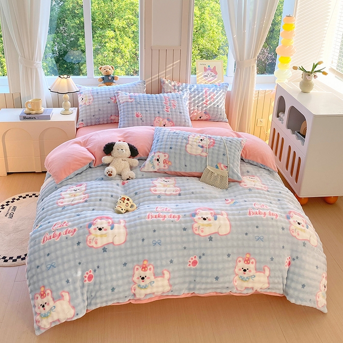 91家纺网 家纺一手货源 找家纺 （总）艾橙 2025新款泡泡牛奶绒加厚保暖印花四件套