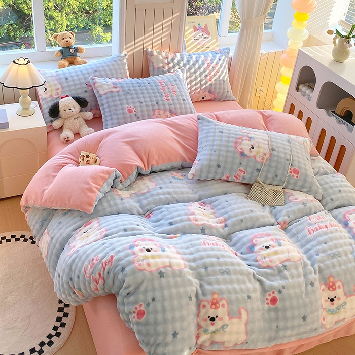 91家纺网 家纺一手货源 找家纺 （总）艾橙 2025新款泡泡牛奶绒加厚保暖印花四件套