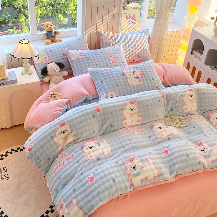 91家纺网 家纺一手货源 找家纺 （总）艾橙 2025新款泡泡牛奶绒加厚保暖印花四件套