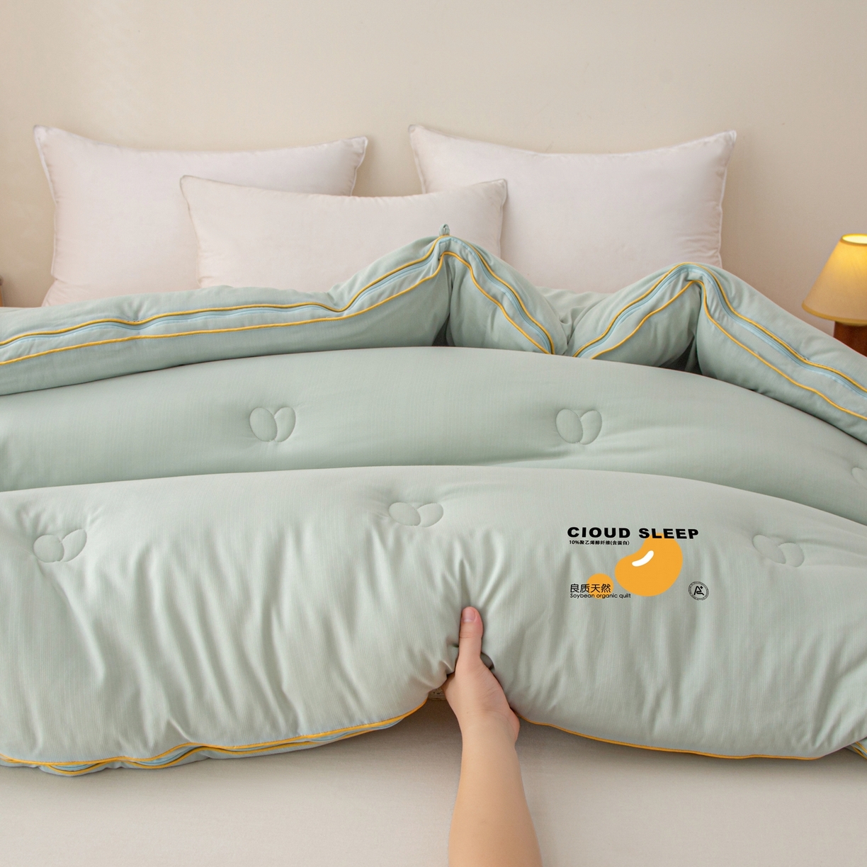 91家纺网 家纺一手货源 找家纺 维洋家纺 2025新款A类提花良质天然大豆子母被子被芯 良质绿