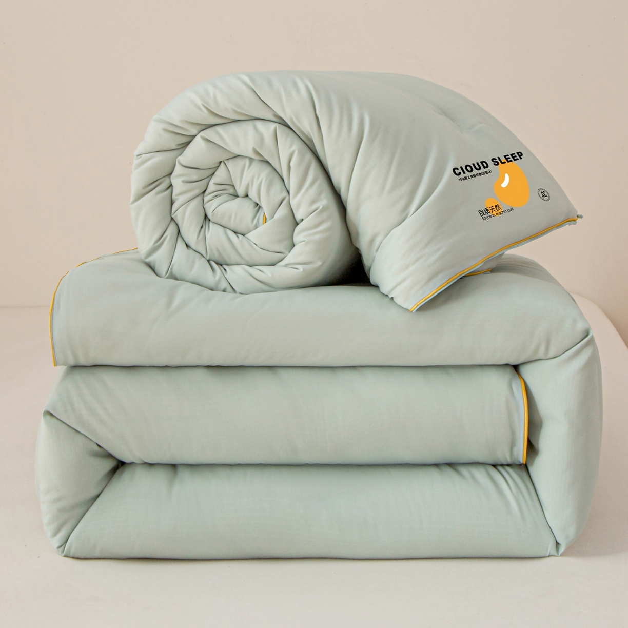 91家纺网 家纺一手货源 找家纺 维洋家纺 2025新款A类提花良质天然大豆子母被子被芯 良质绿