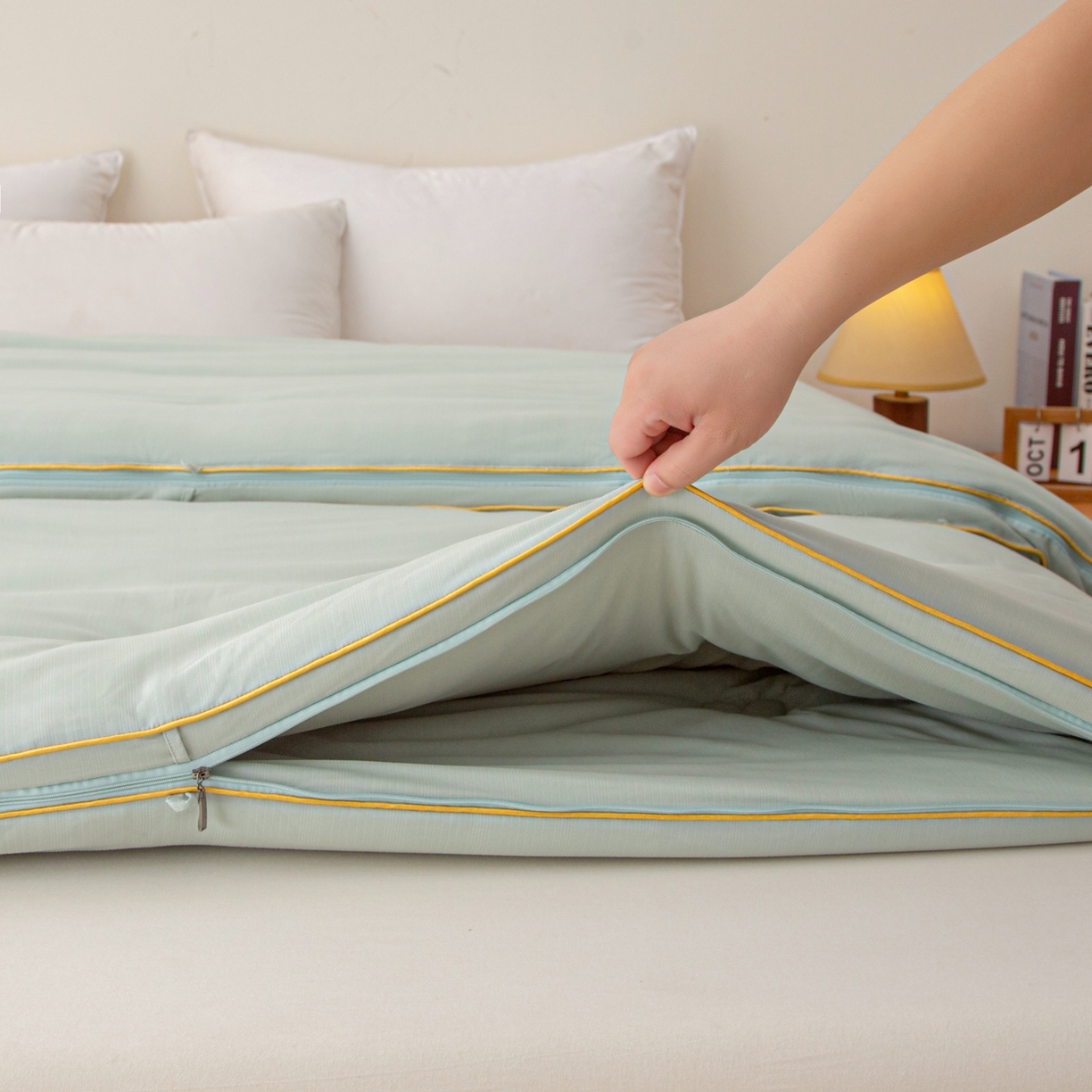 91家纺网 家纺一手货源 找家纺 维洋家纺 2025新款A类提花良质天然大豆子母被子被芯 良质绿