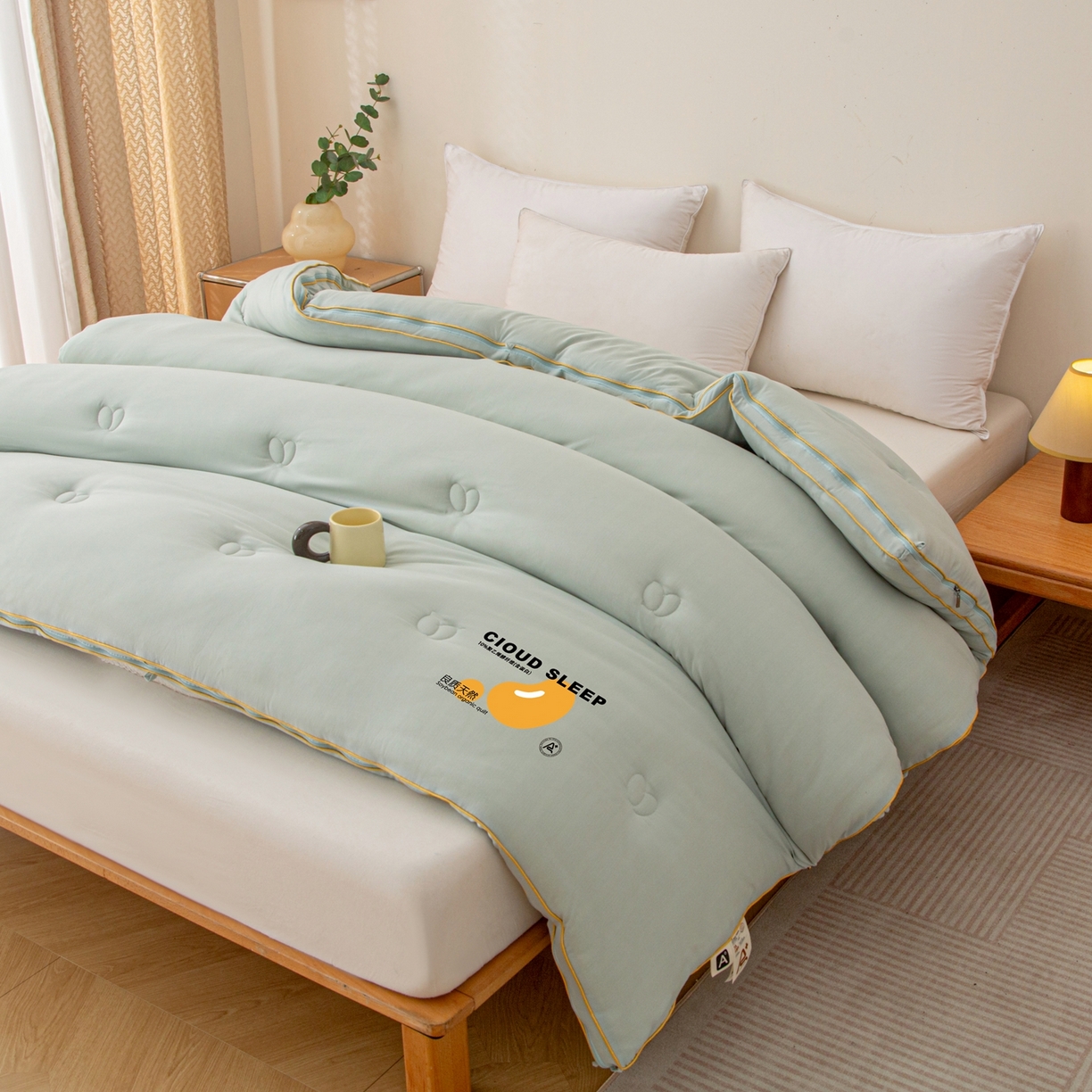 91家纺网 家纺一手货源 找家纺 维洋家纺 2025新款A类提花良质天然大豆子母被子被芯 良质绿