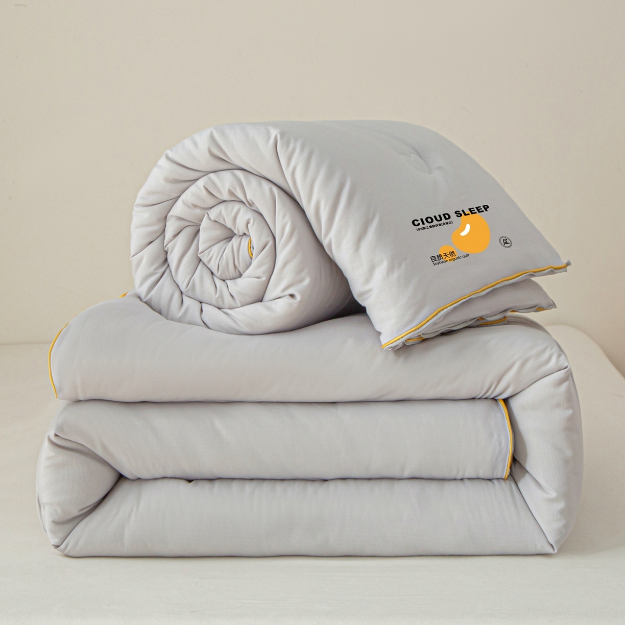 91家纺网 家纺一手货源 找家纺 维洋家纺 2025新款A类提花良质天然大豆子母被子被芯 良质灰