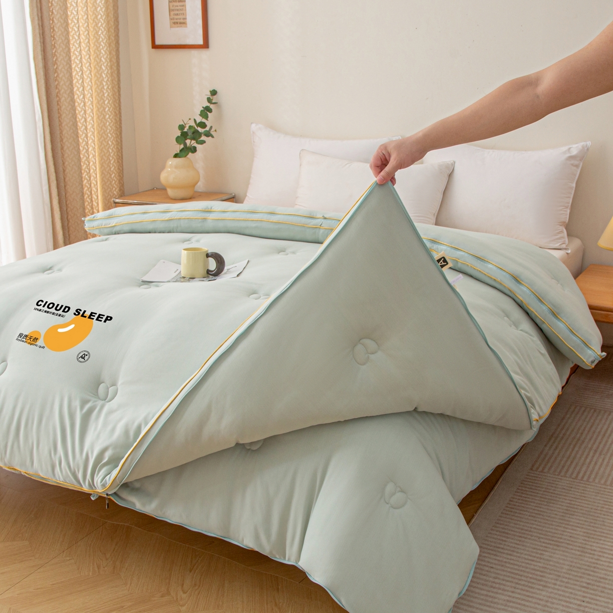 91家纺网 家纺一手货源 找家纺 维洋家纺 2025新款A类提花良质天然大豆子母被子被芯 良质绿