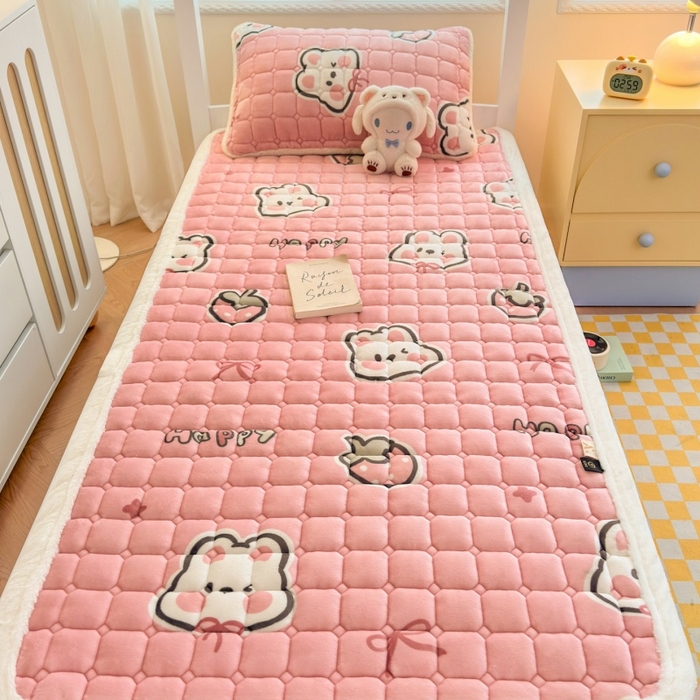 爱屋及屋 2025新款牛奶绒印花床垫-宿舍床 粉色萌兔