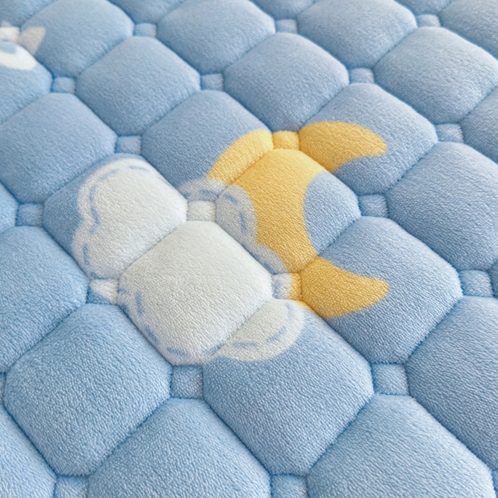 91家纺网 家纺一手货源 找家纺 爱屋及屋 2025新款牛奶绒印花床垫-宿舍床 蓝天白云