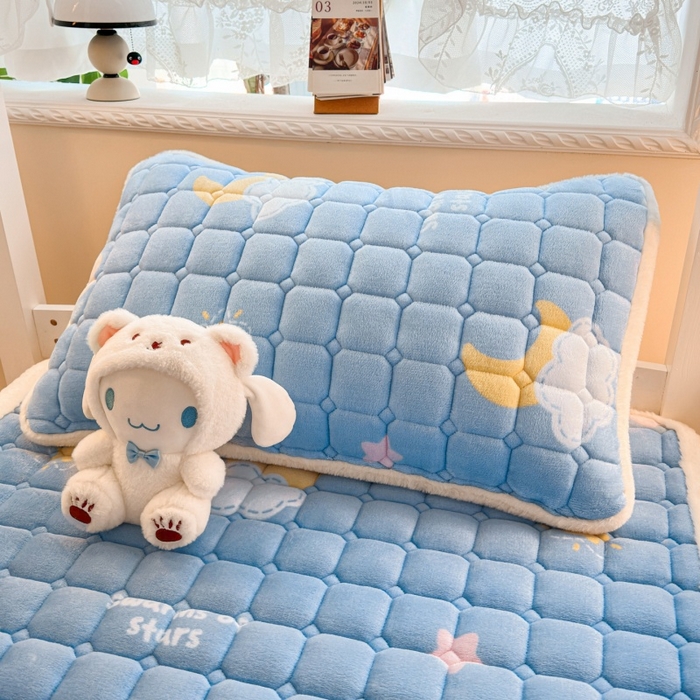 91家纺网 家纺一手货源 找家纺 爱屋及屋 2025新款牛奶绒印花床垫-宿舍床 蓝天白云