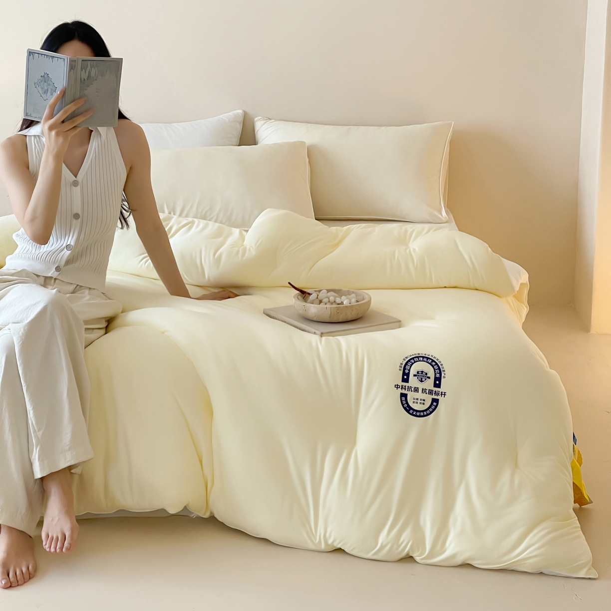 91家纺网 家纺一手货源 找家纺 一加一 2025新款泡芙中科抗菌大豆被被子被芯 柠檬黄