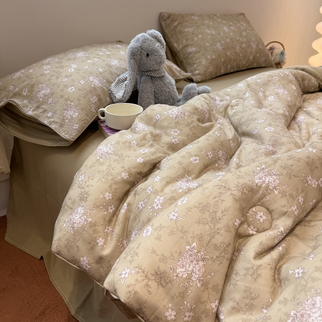 91家纺网 家纺一手货源 找家纺 一加一 2025新款40全棉双层纱印花中科抗菌被子四件套 初春