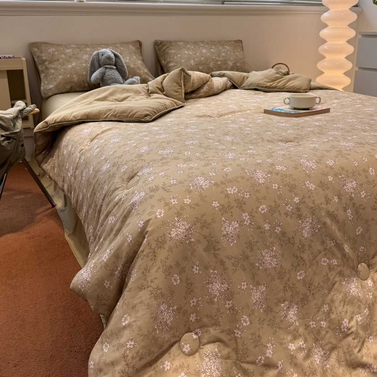 91家纺网 家纺一手货源 找家纺 一加一 2025新款40全棉双层纱印花中科抗菌被子四件套 初春