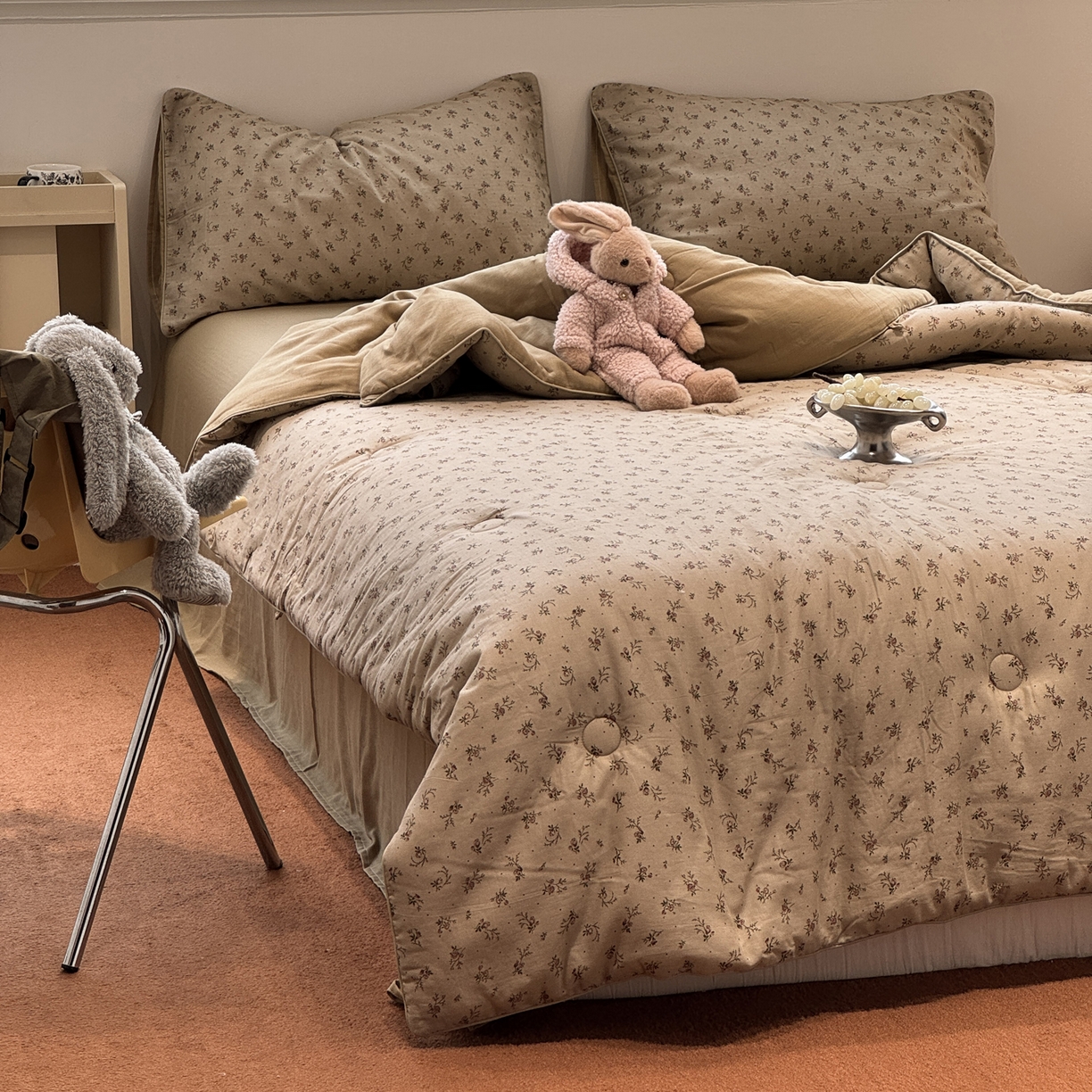 91家纺网 家纺一手货源 找家纺 一加一 2025新款40全棉双层纱印花中科抗菌被子四件套 花言