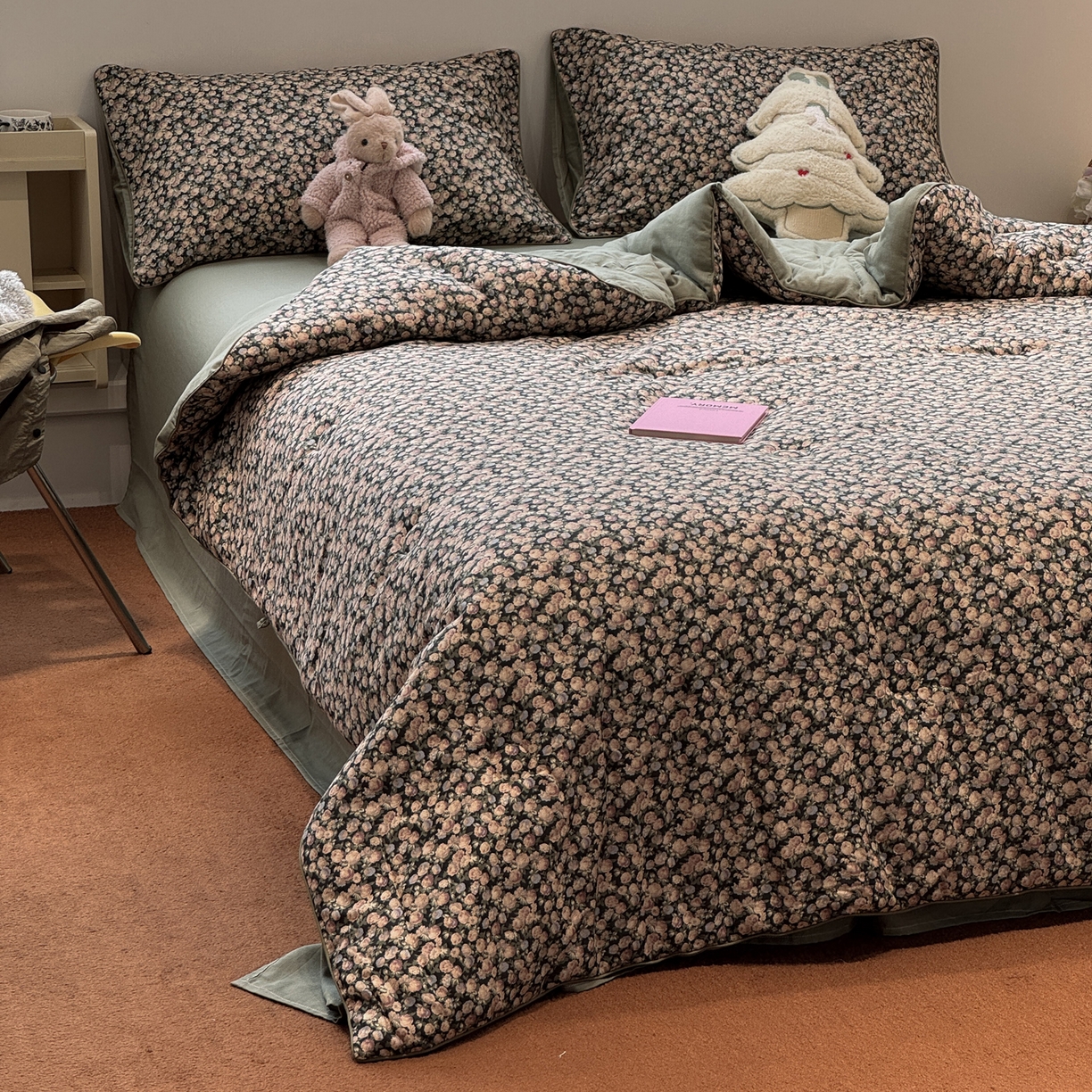 91家纺网 家纺一手货源 找家纺 一加一 2025新款40全棉双层纱印花中科抗菌被子四件套 暗香