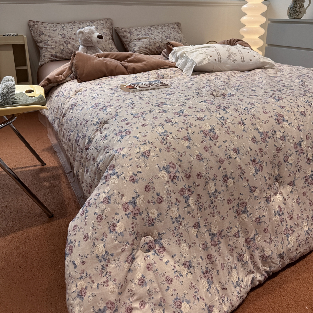 91家纺网 家纺一手货源 找家纺 一加一 2025新款40全棉双层纱印花中科抗菌被子四件套 赛琳娜