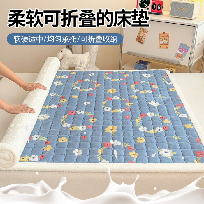 91家纺网 家纺一手货源 找家纺 爱屋及屋 2025新款牛奶绒印花床垫-大床款 蓝色花海