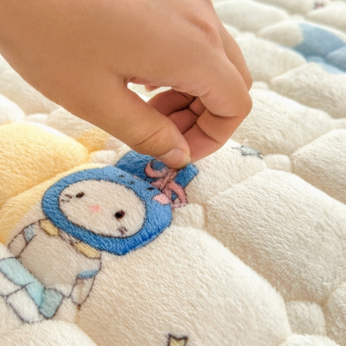 91家纺网 家纺一手货源 找家纺 爱屋及屋 2025新款牛奶绒印花床垫-大床款 萌萌布布