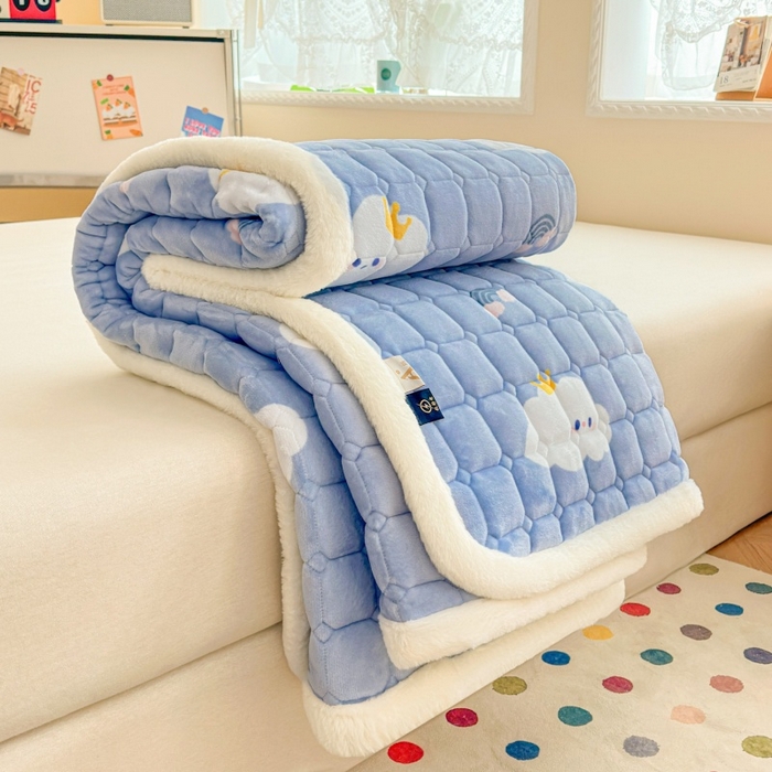 91家纺网 家纺一手货源 找家纺 爱屋及屋 2025新款牛奶绒印花床垫-大床款 萌萌云朵