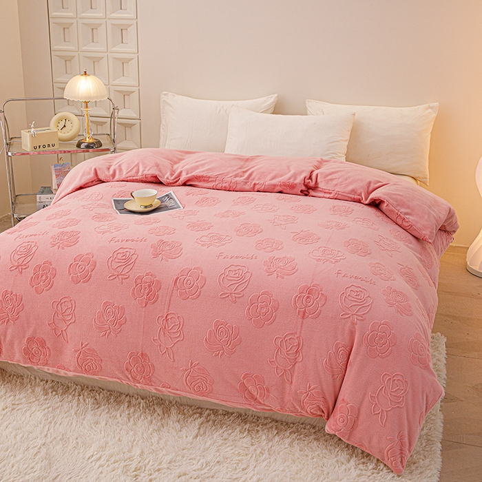 91家纺网 家纺一手货源 找家纺 锦罗绣 2025新款全消光烂花230克牛奶绒单被套 粉玫瑰