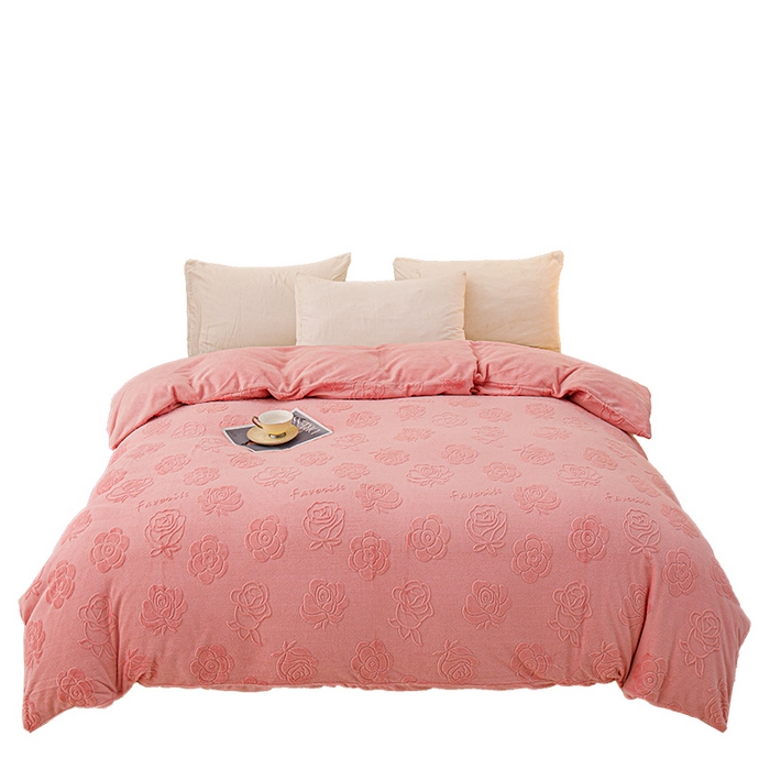 91家纺网 家纺一手货源 找家纺 锦罗绣 2025新款全消光烂花230克牛奶绒单被套 粉玫瑰