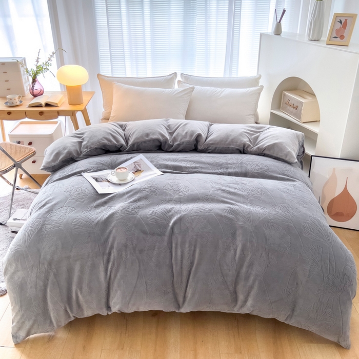 锦罗绣 2025新款全消光烂花230克牛奶绒单被套 银杏叶-灰