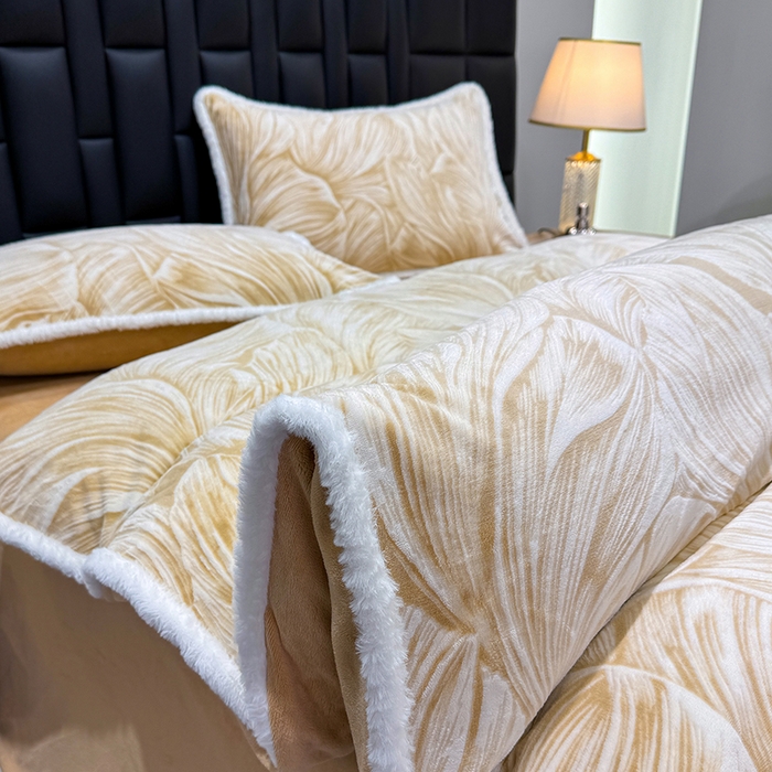 91家纺网 家纺一手货源 找家纺 （总）云玲时尚 2025新款牛奶绒立体雕花兔毛绒包边四件套