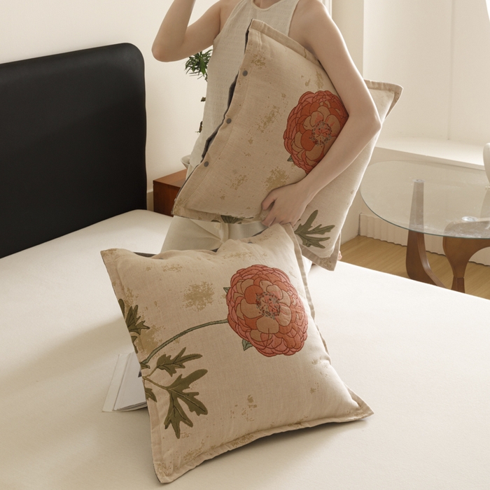 91家纺网 家纺一手货源 找家纺 爱港家纺 2025新款全棉纯棉纱布抱枕 靠枕 可拆洗 腰枕 客厅卧室汽车纯棉方枕套 羞花