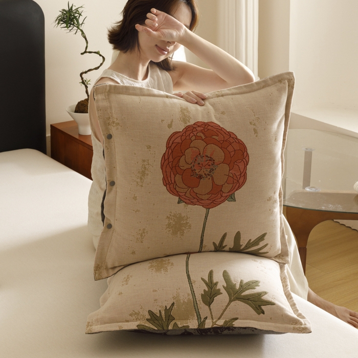 91家纺网 家纺一手货源 找家纺 爱港家纺 2025新款全棉纯棉纱布抱枕 靠枕 可拆洗 腰枕 客厅卧室汽车纯棉方枕套 羞花