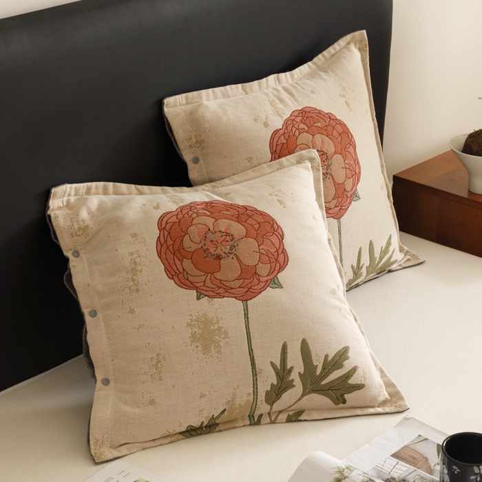 91家纺网 家纺一手货源 找家纺 爱港家纺 2025新款全棉纯棉纱布抱枕 靠枕 可拆洗 腰枕 客厅卧室汽车纯棉方枕套 羞花